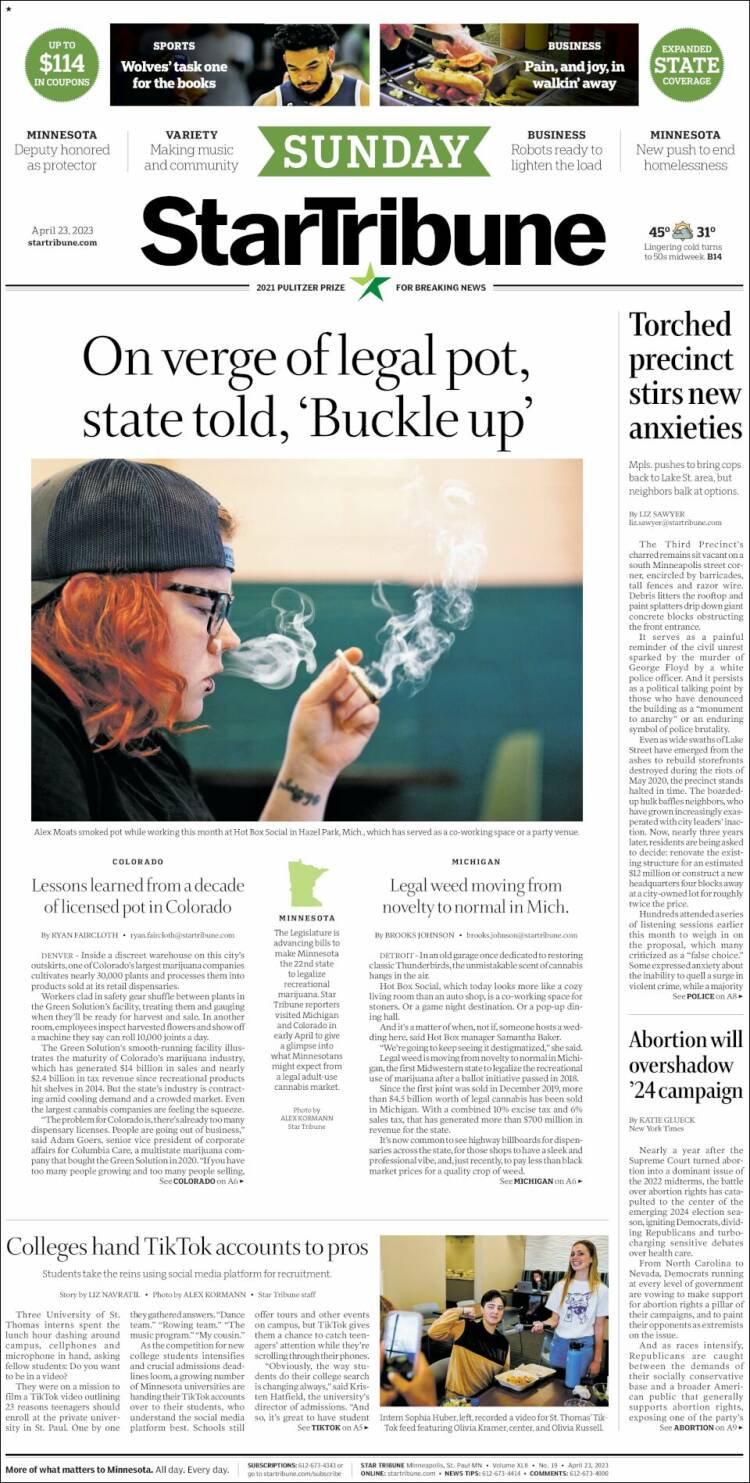 Portada de Star Tribune (USA)