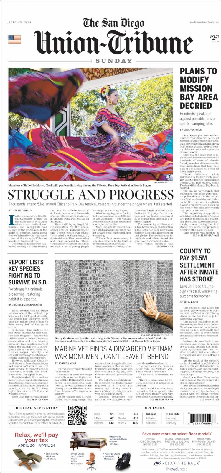 Portada de The San Diego Union-Tribune (USA)