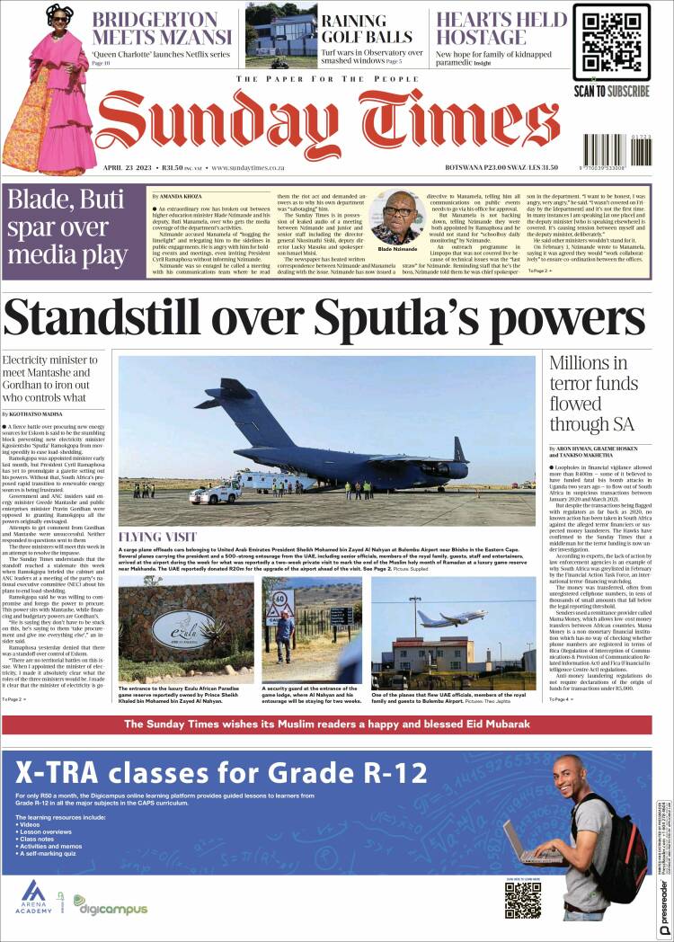 Portada de The Times (Sud&aacute;frica)