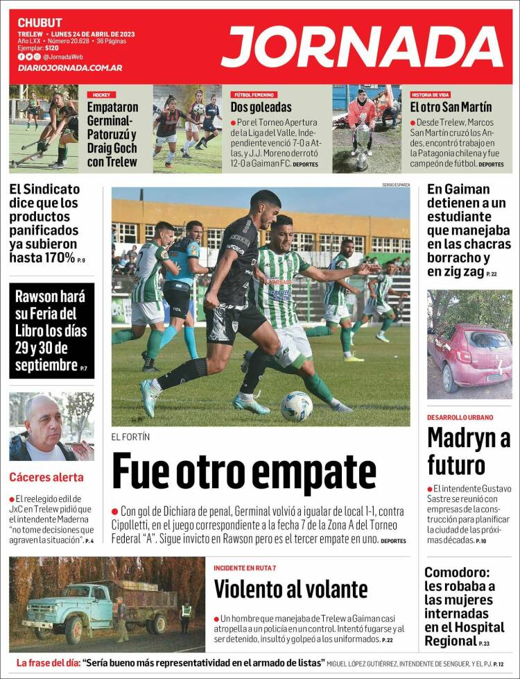 Portada de Diario Jornada en la Patagonia (Argentina)
