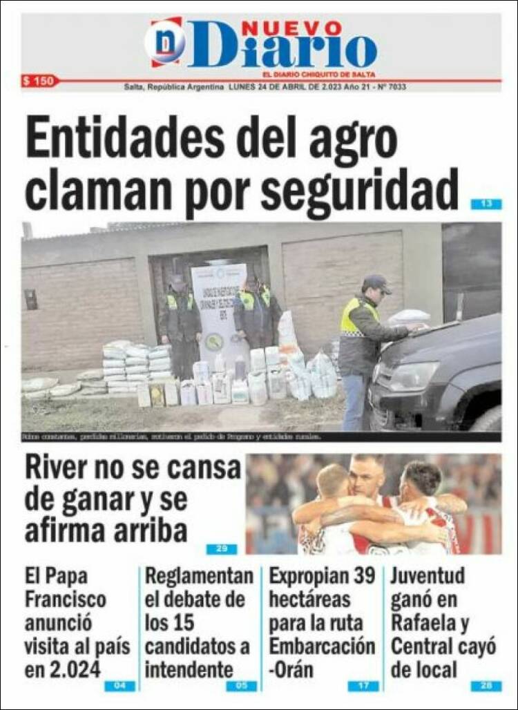 Portada de Nuevo Diario de Salta (Argentina)