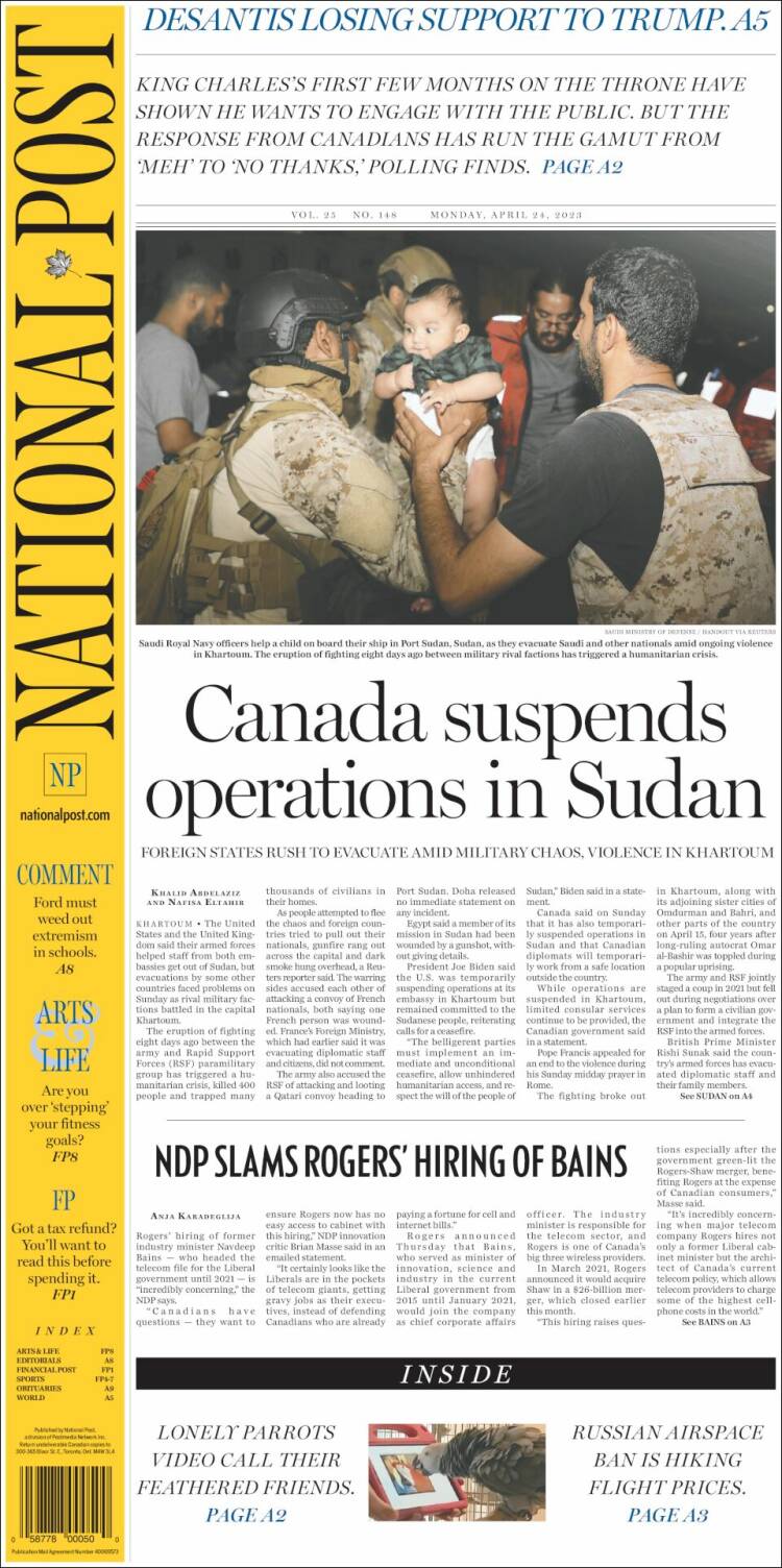 Portada de The National Post (Canadá)