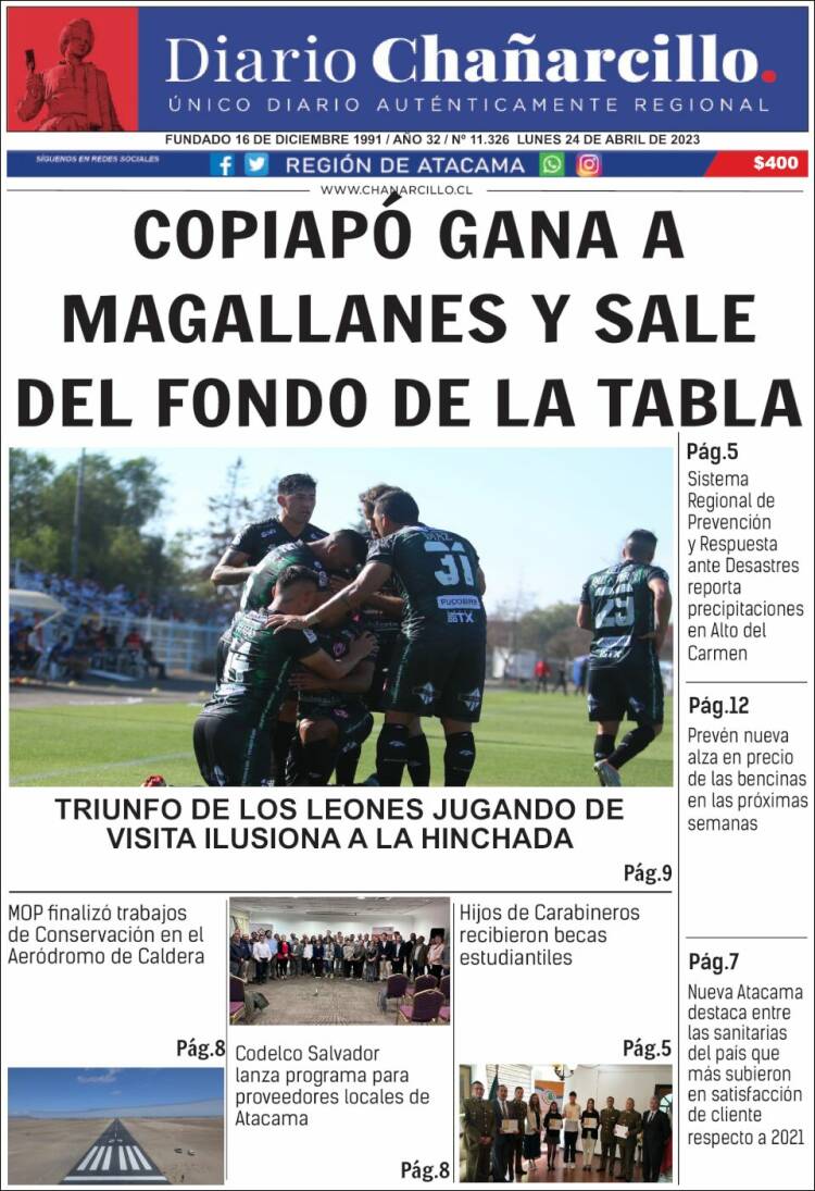 Portada de Diario Chañarcillo (Chile)