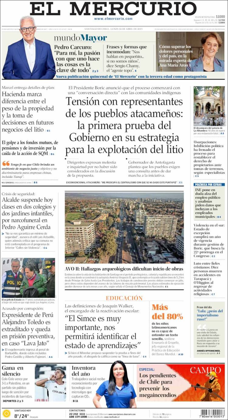 Portada de El Mercurio (Chile)
