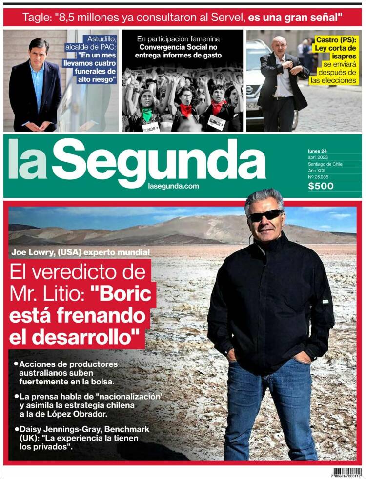 Portada de La Segunda (Chile)