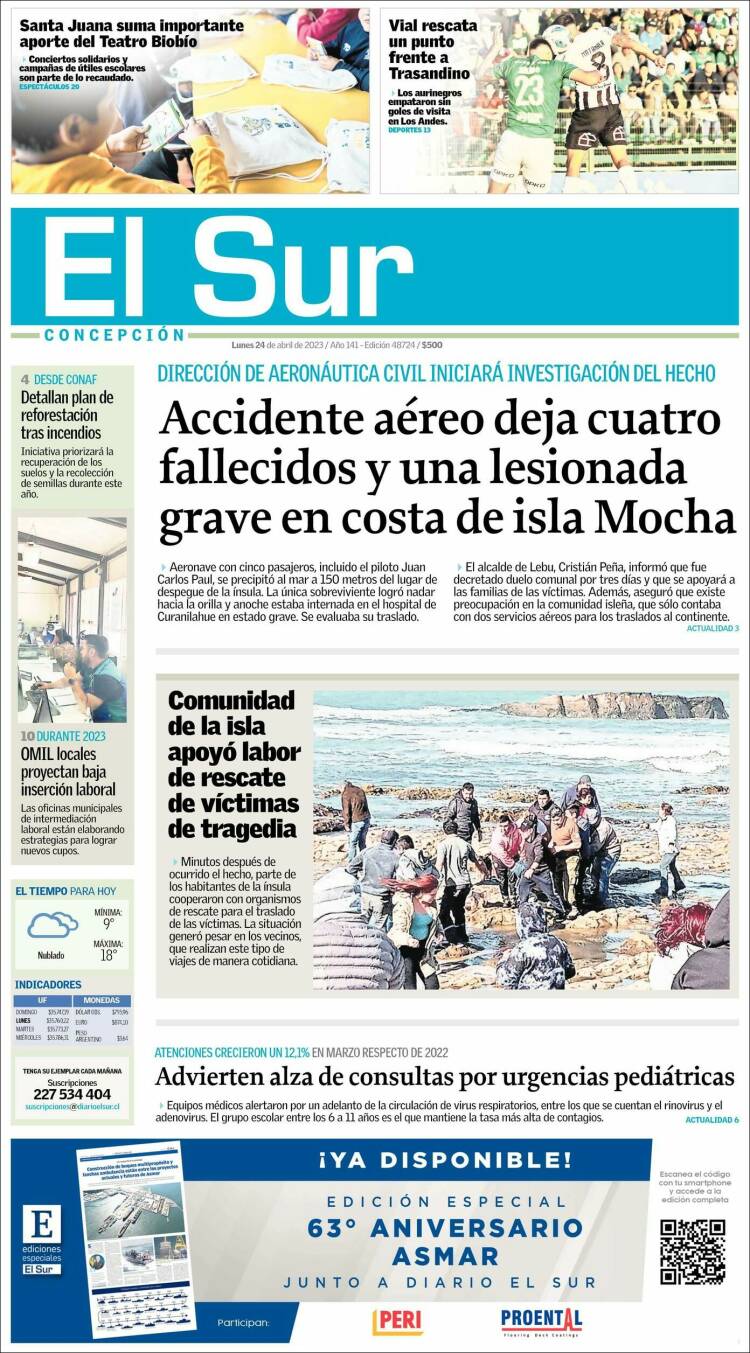 Portada de El Sur (Chile)