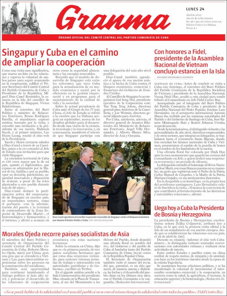 Portada de Granma (Cuba)