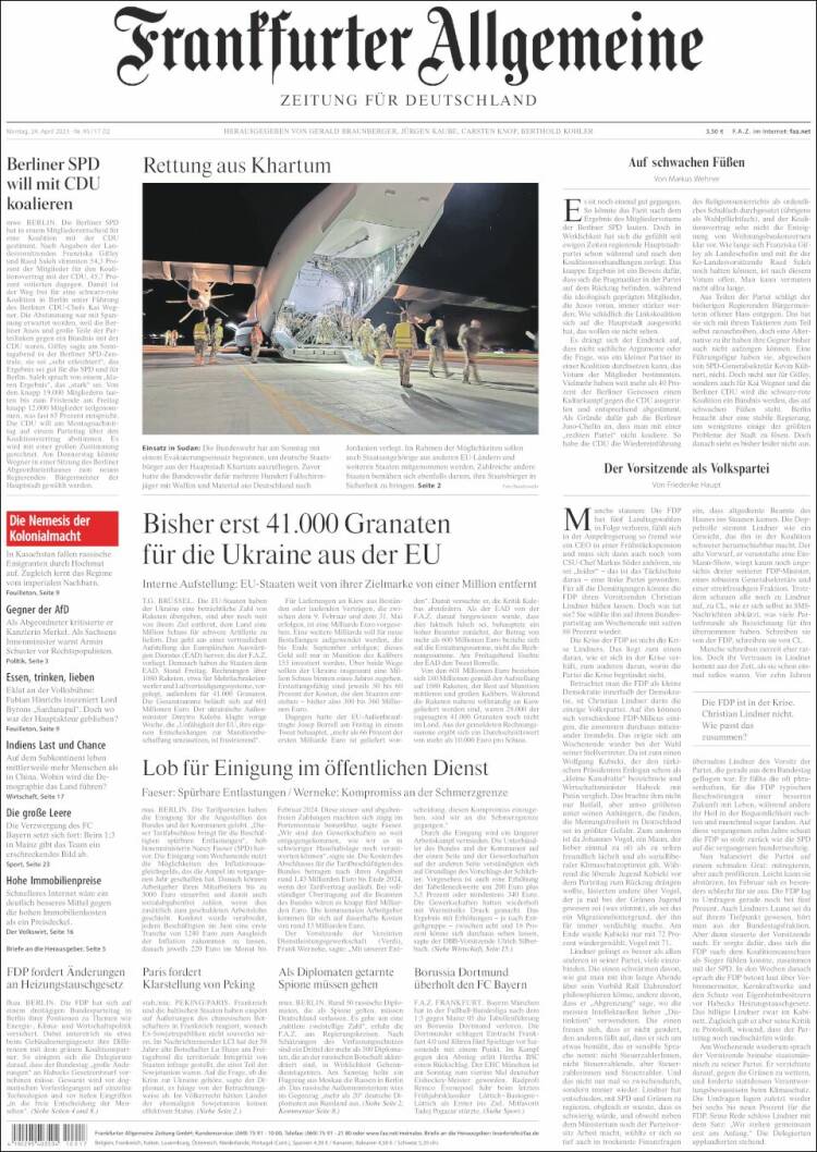 Portada de Frankfurter Allgemeine (Alemania)