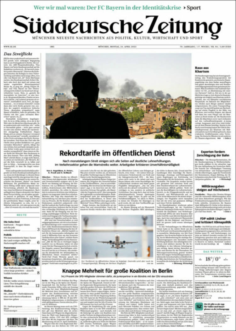 Portada de Sueddeutsche (Alemania)