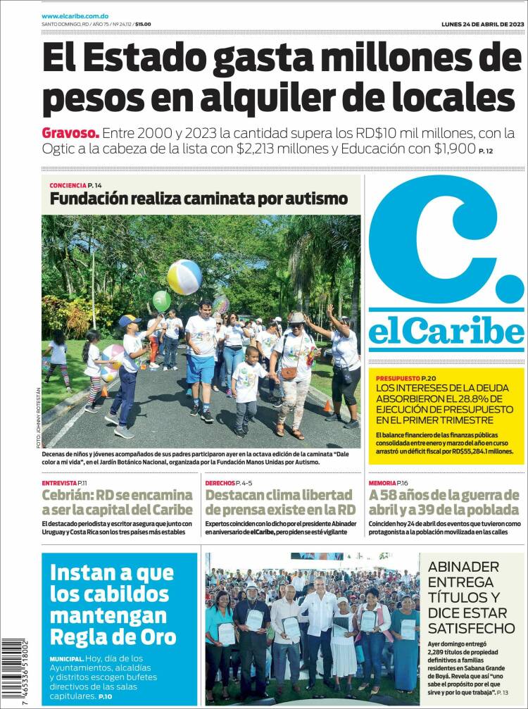 Portada de El Caribe (R. Dominicana)