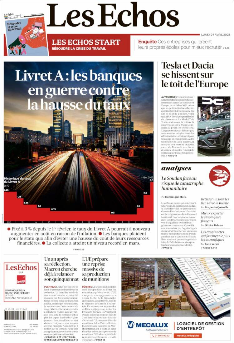 Portada de Les Echos (Francia)