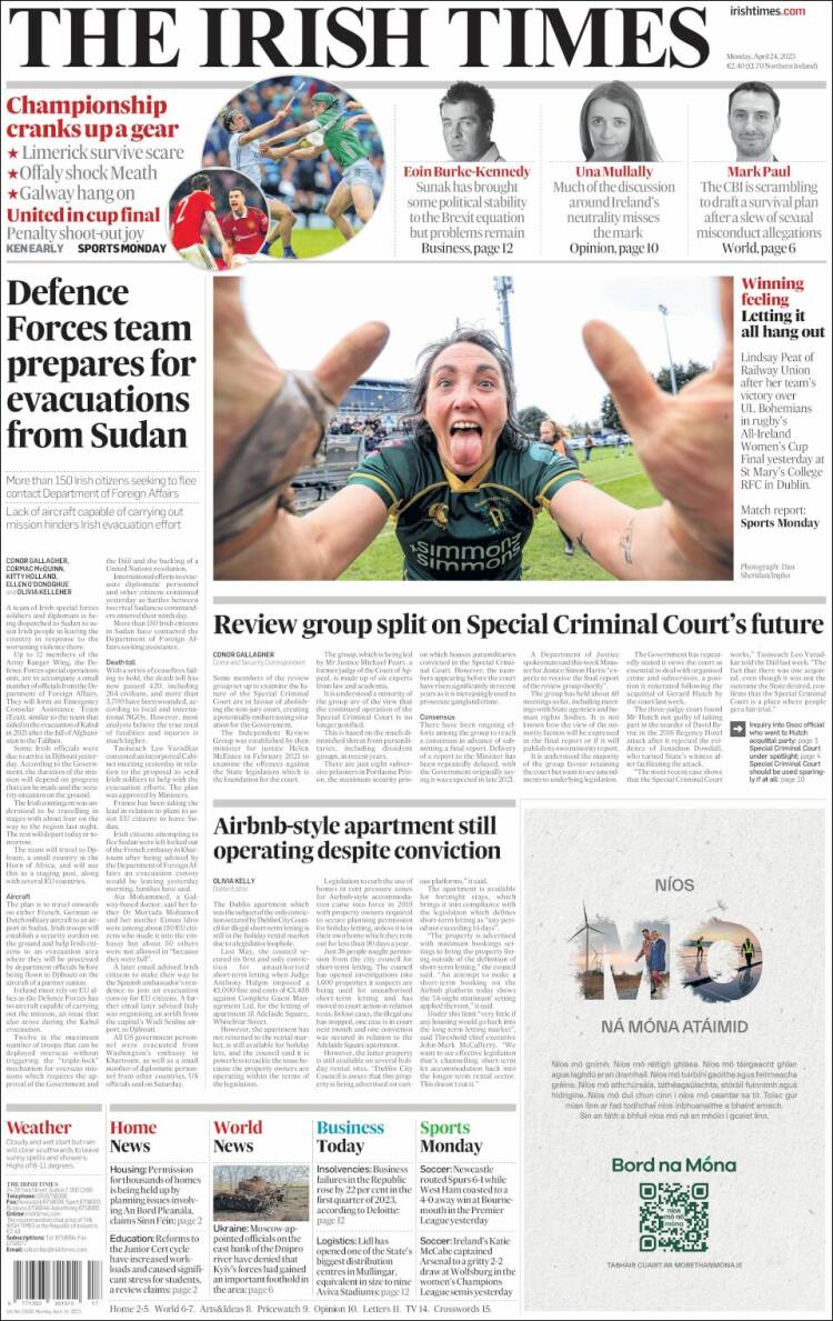 Portada de Irish Times (Irlanda)