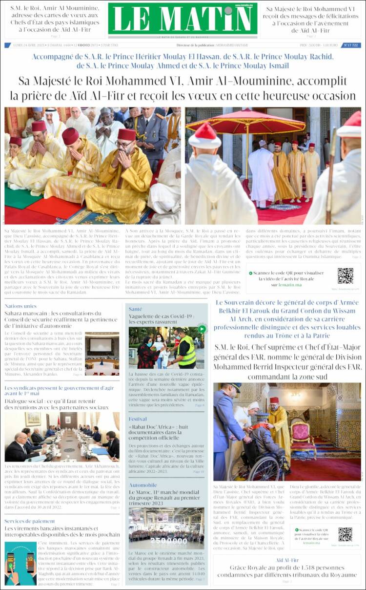 Portada de Le Matin (Marruecos)