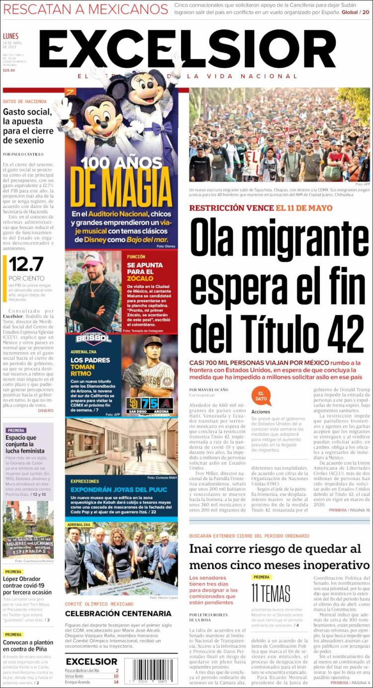 Portada de Excelsior (M&eacute;xico)