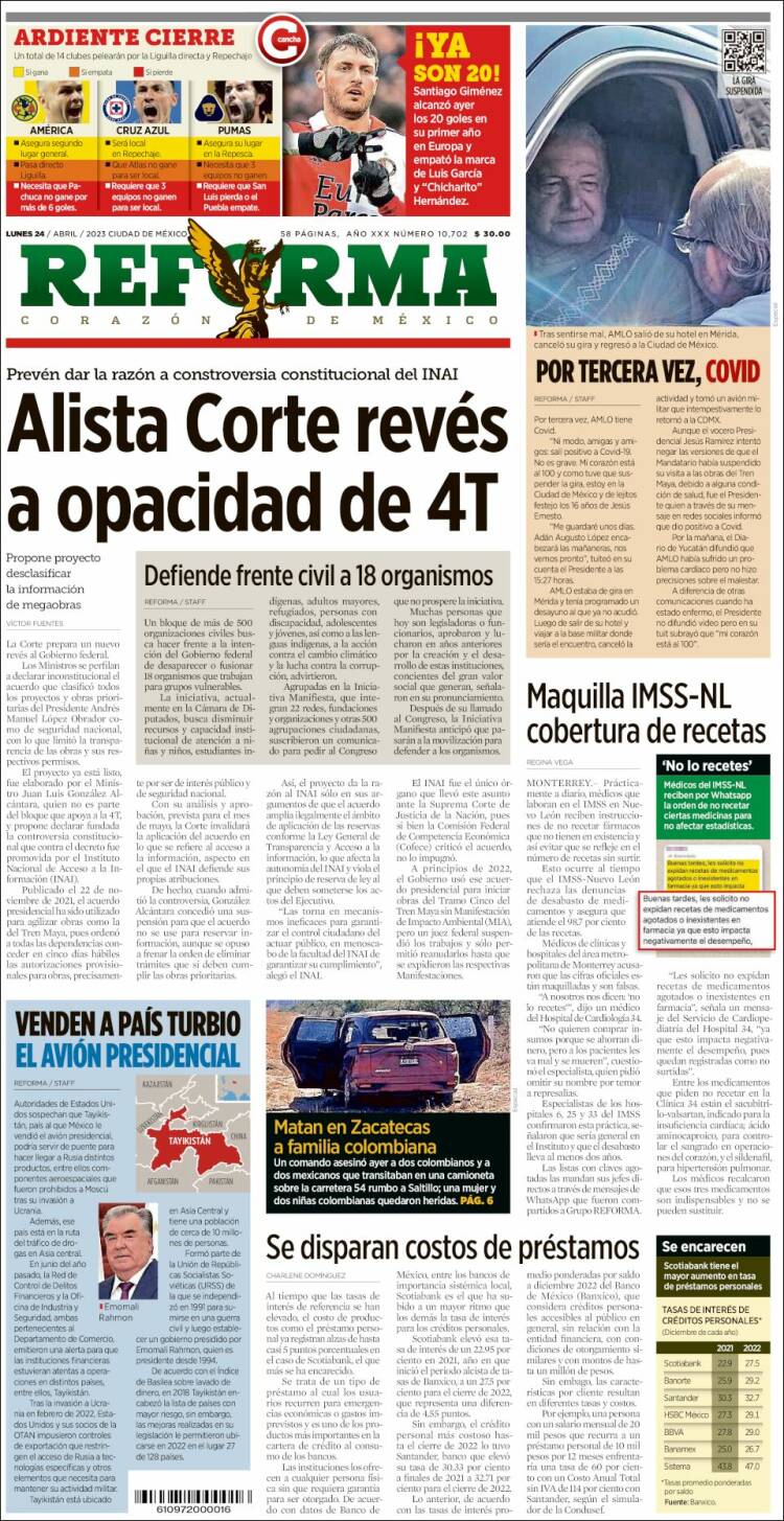 Portada de Reforma (M&eacute;xico)