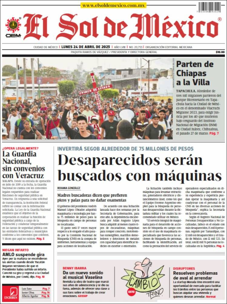 Portada de El Sol de México (M&eacute;xico)