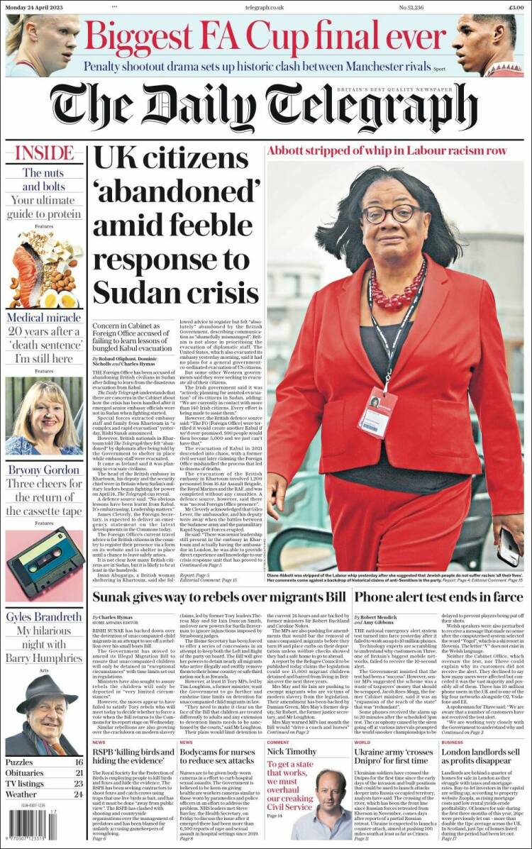 Portada de Daily Telegraph (Reino Unido)