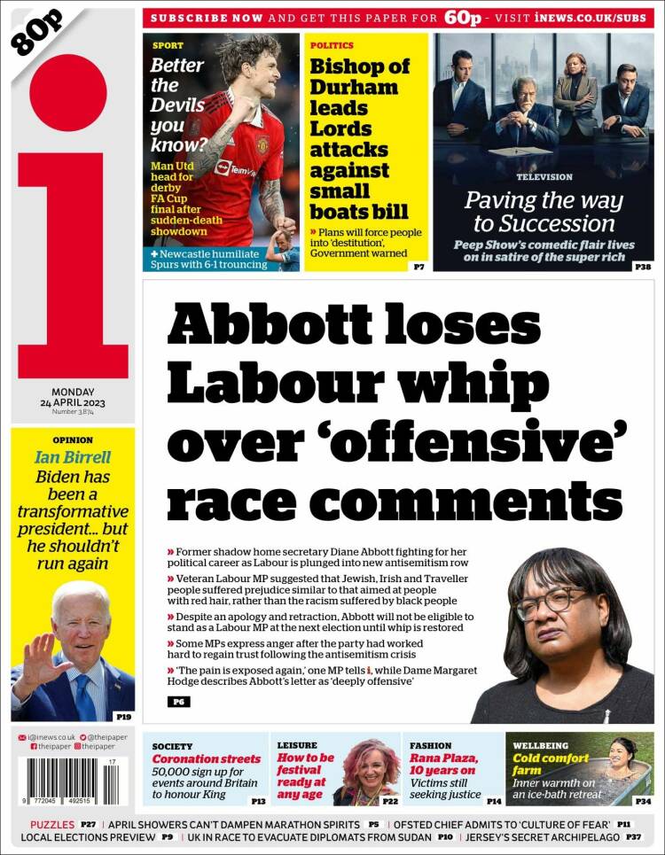 Portada de The i (Reino Unido)