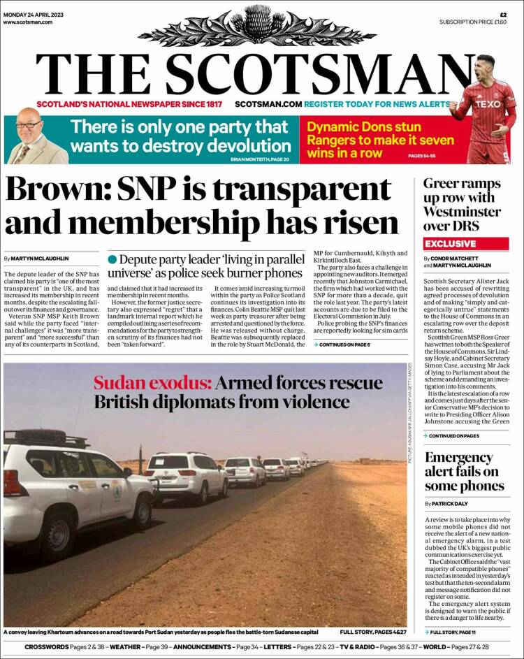 Portada de The Scotsman (Reino Unido)