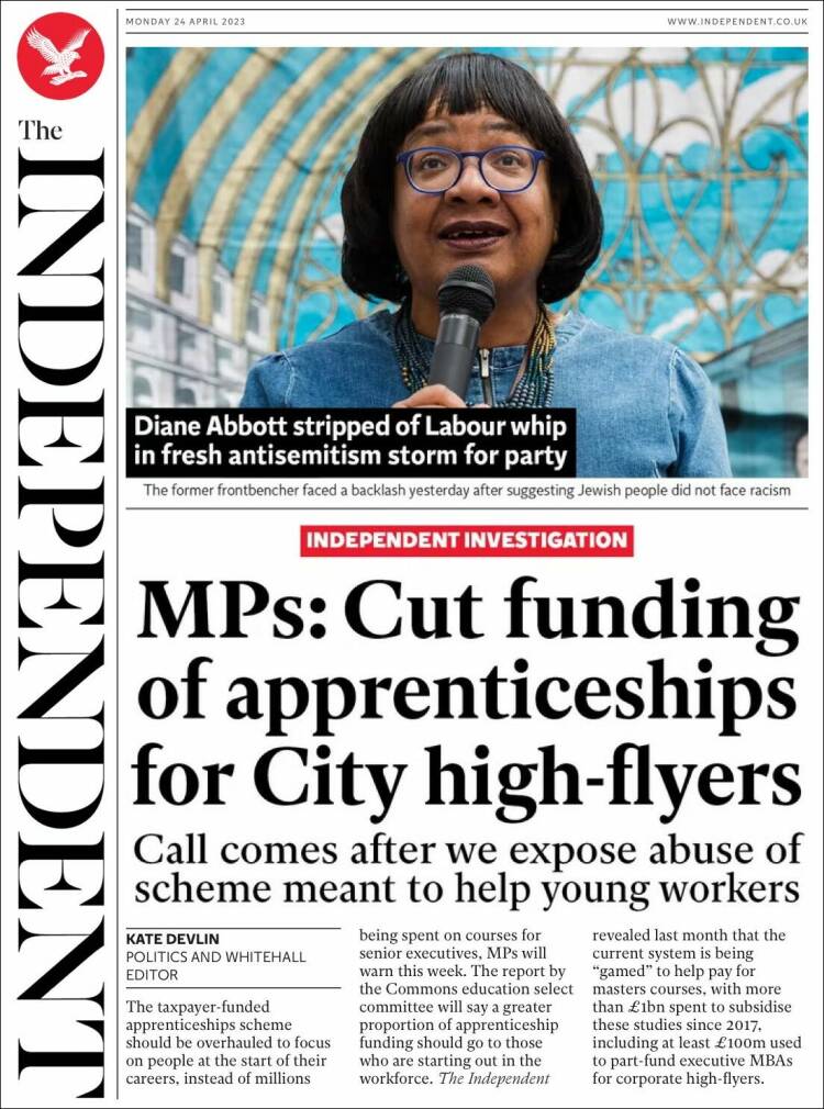 Portada de The Independent (Reino Unido)