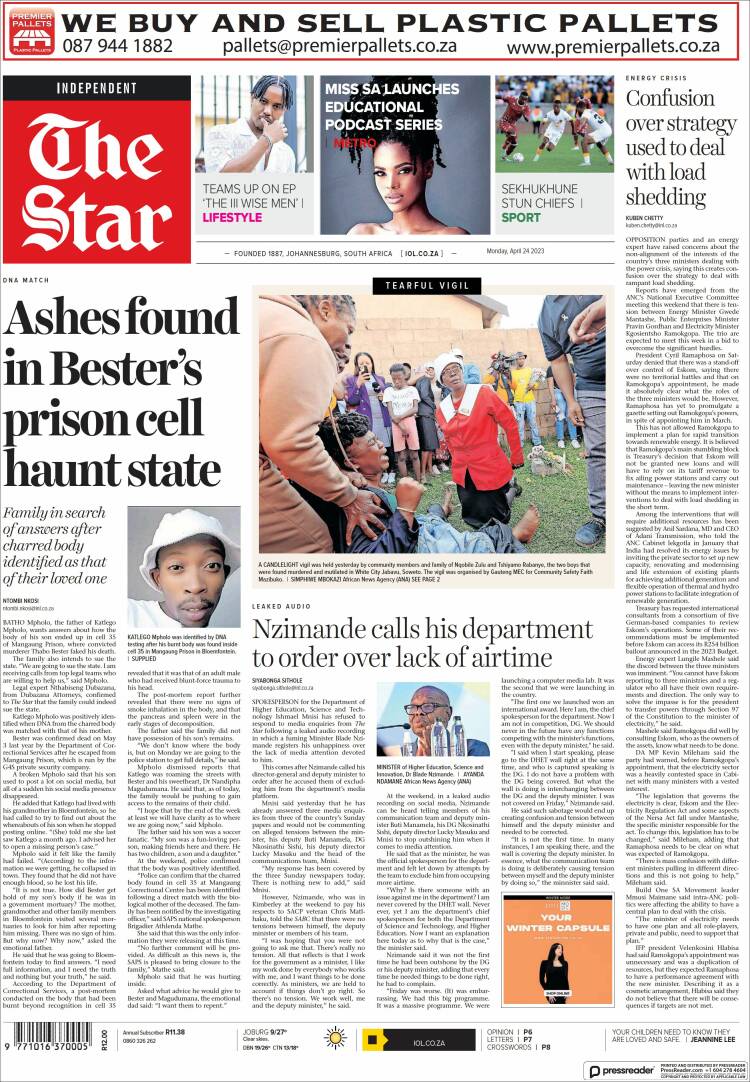 Portada de The Star (Sud&aacute;frica)