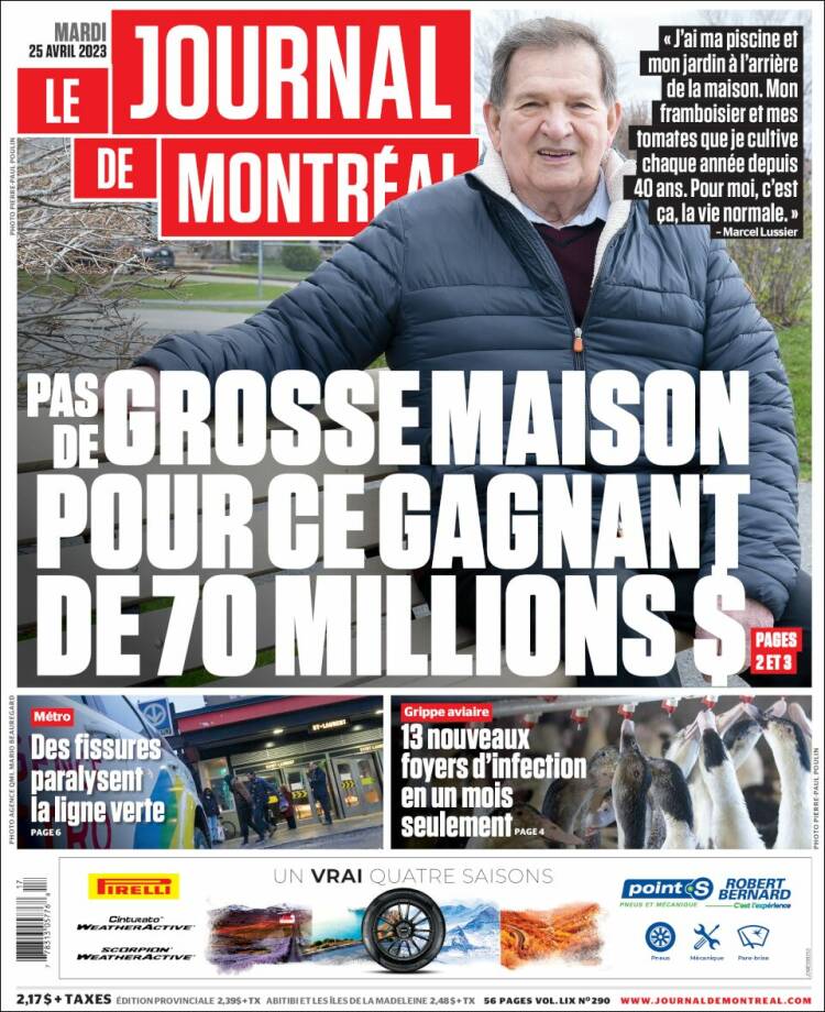 Portada de Le Journal de Montréal (Canadá)