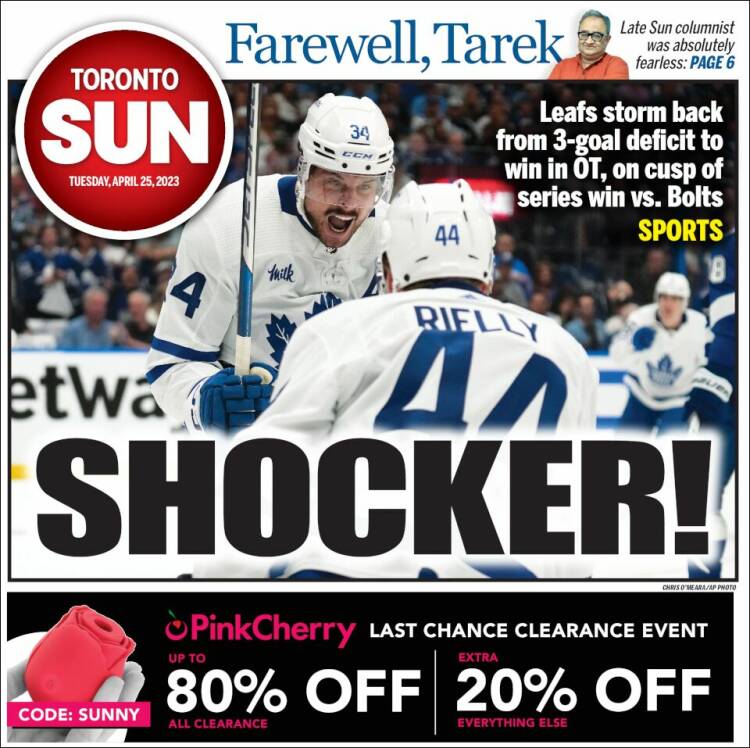 Portada de The Toronto Sun (Canadá)