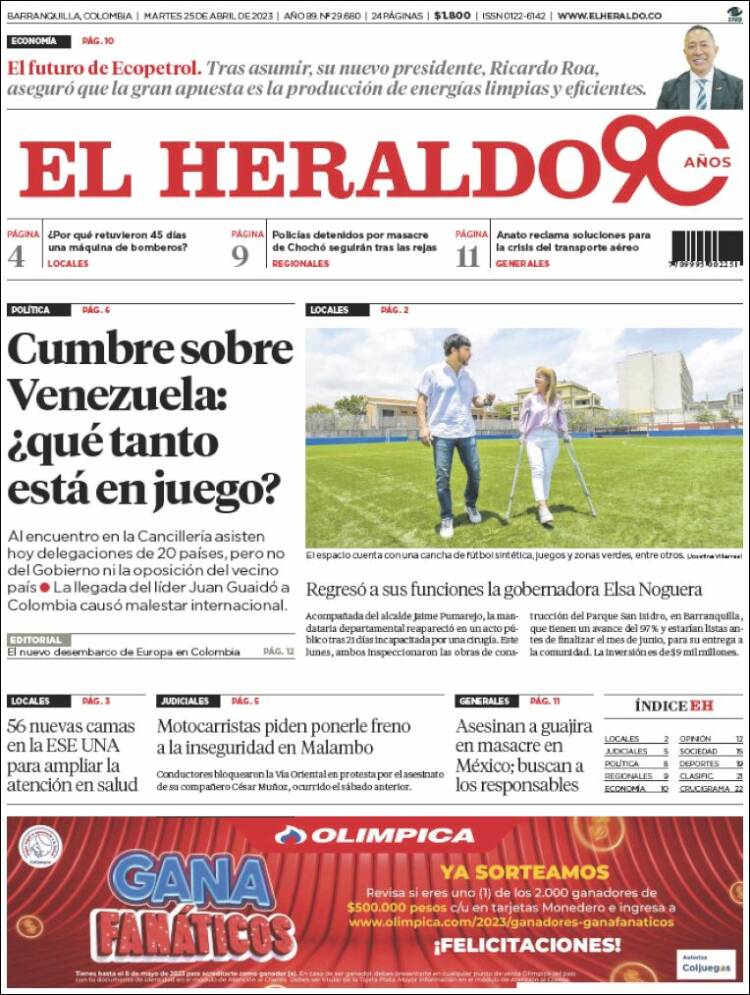 Portada de El Heraldo (Colombie)