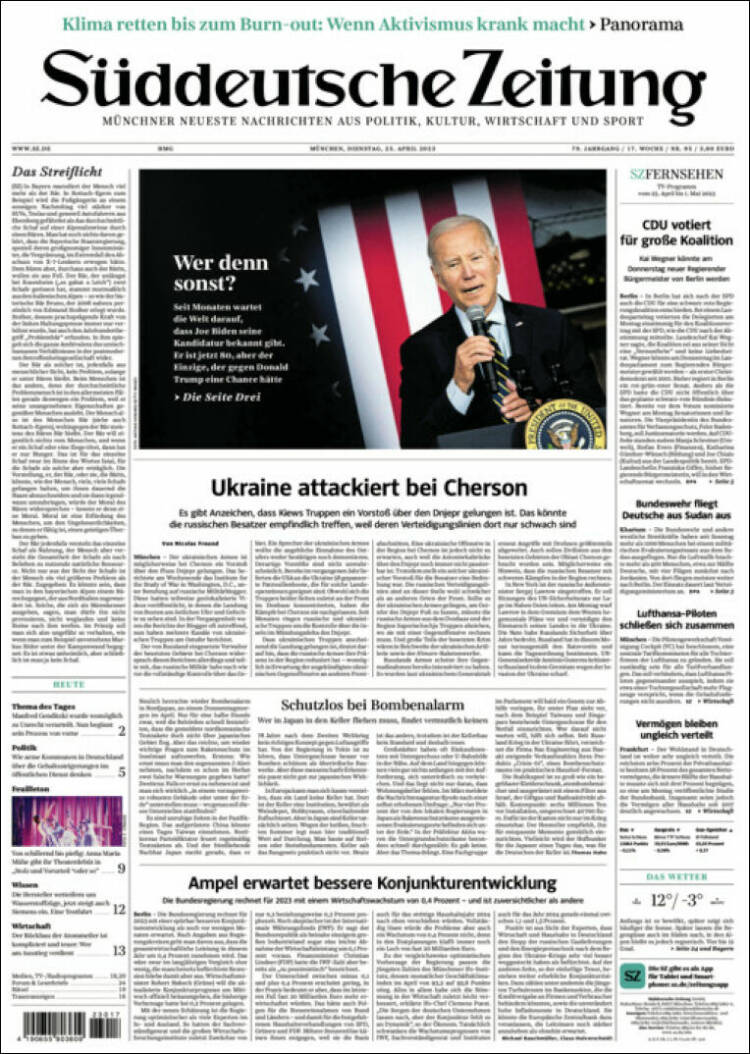 Portada de Sueddeutsche (Alemania)