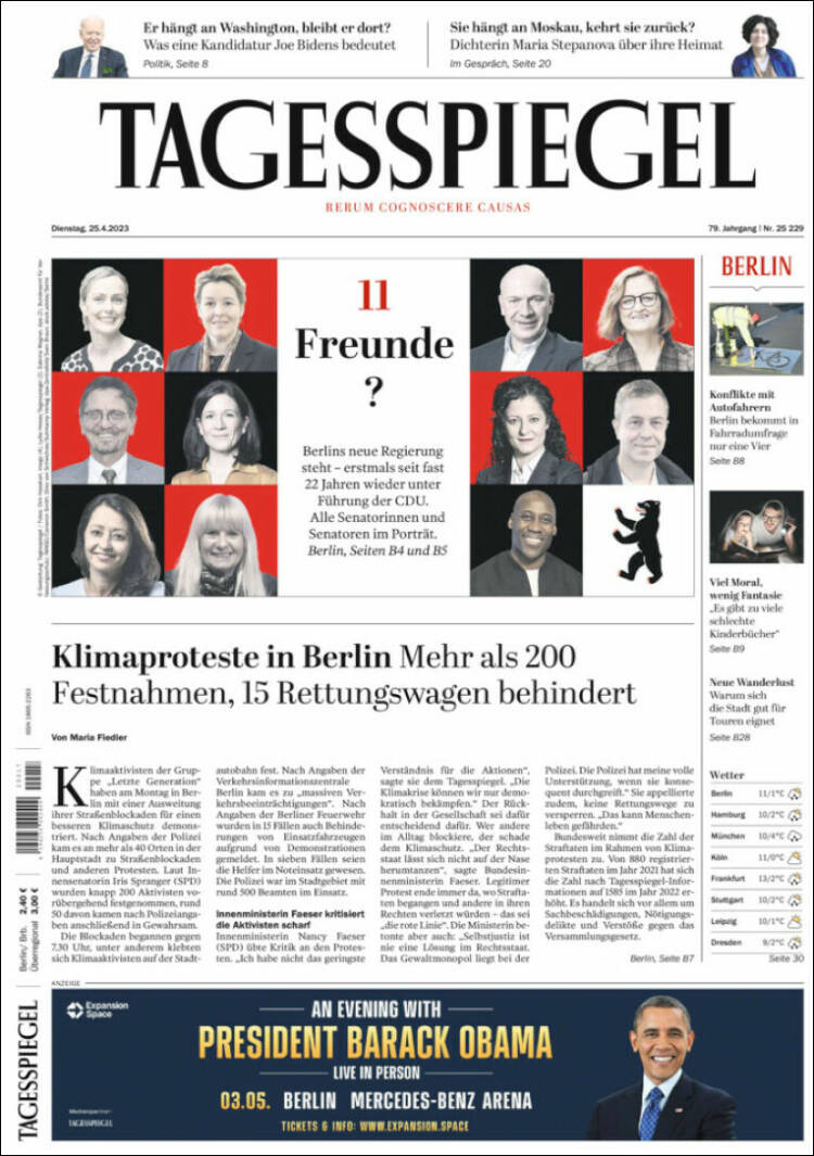 Portada de Der Tagesspiegel (Alemania)