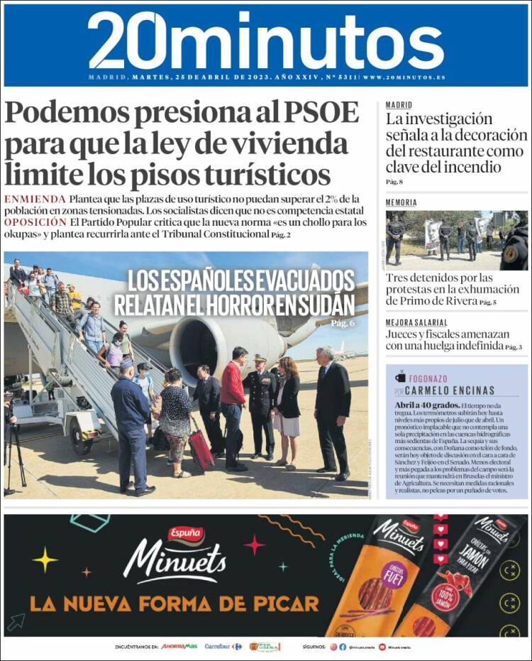 Portada de 20 Minutos - Madrid (España)