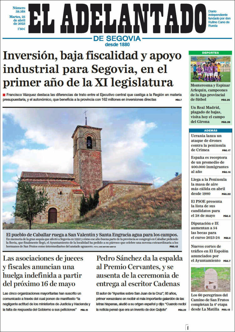 Portada de El Adelantado de Segovia (España)