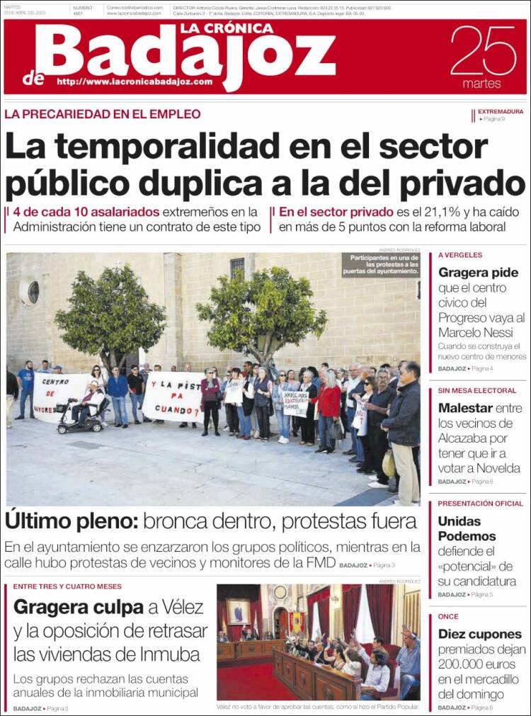 Portada de La Crónica de Badajoz (España)