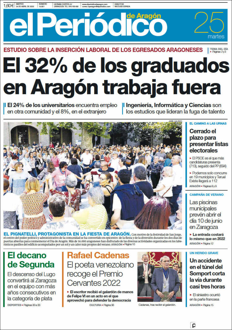 Portada de El Periódico de Aragón (España)