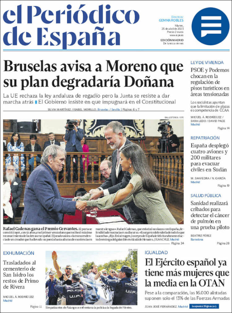 Portada de El Periódico de España (España)