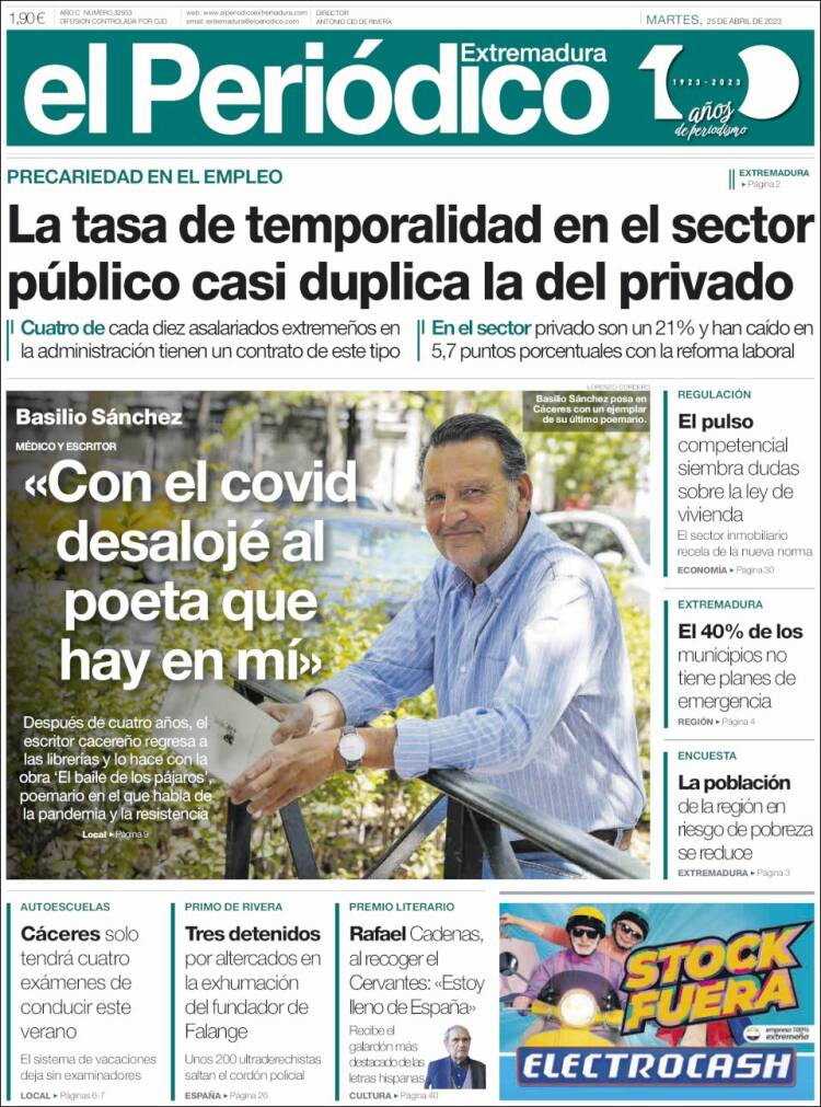 Portada de El Periódico de Extremadura (España)