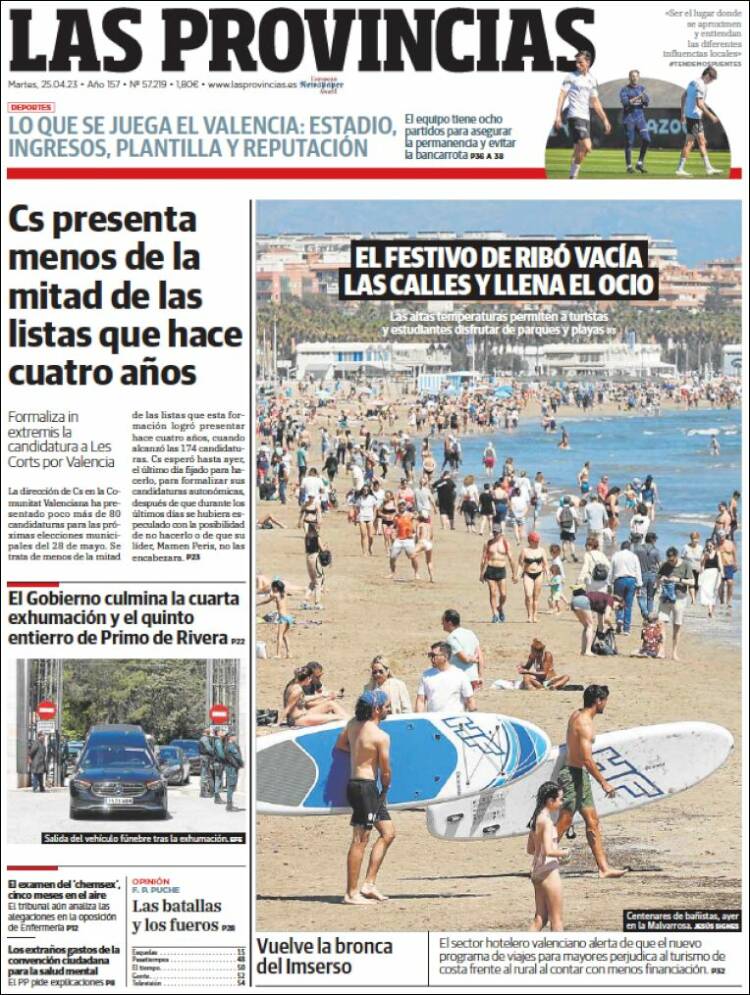 Portada de Las Provincias (España)