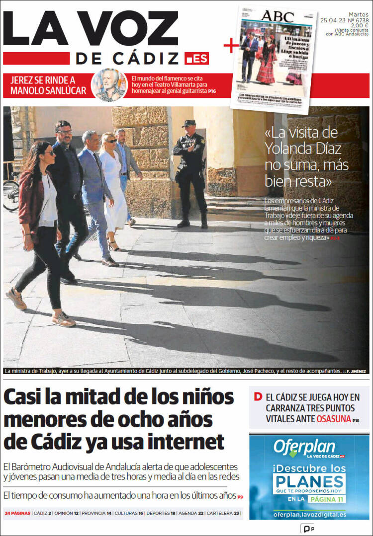 Portada de La Voz de Cádiz (España)