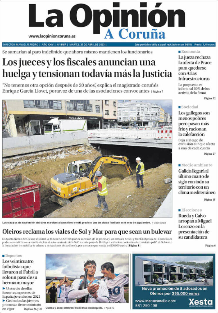 Portada de La Opinión de A Coruña (España)