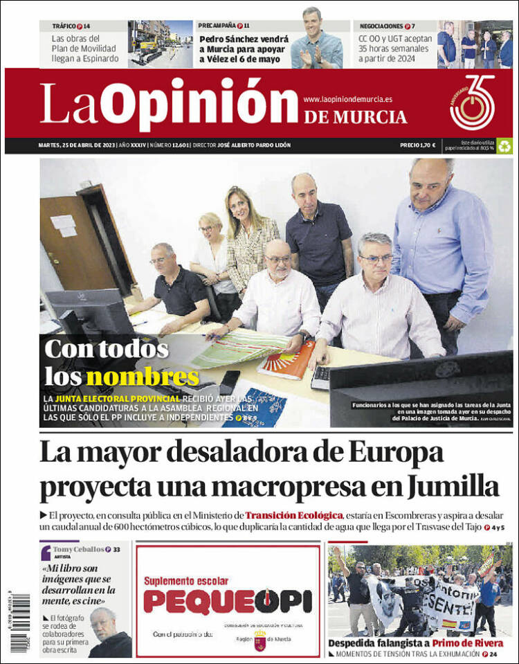 Portada de La Opinión de Murcia (España)