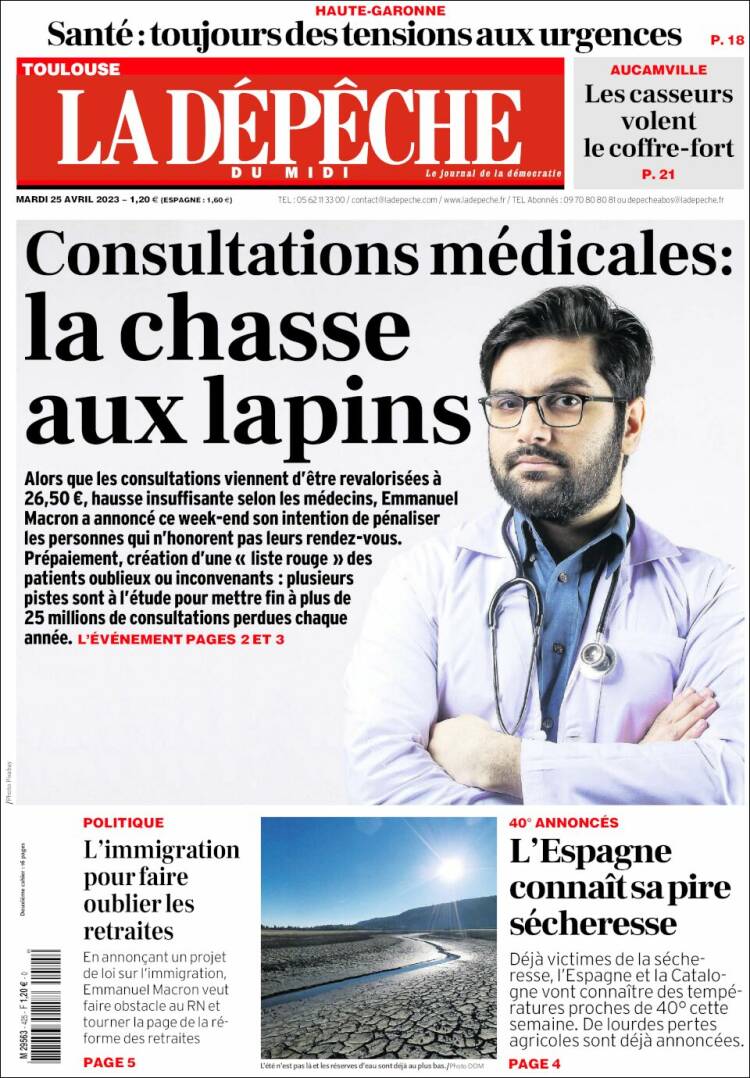 Portada de La Dépêche du Midi (Francia)