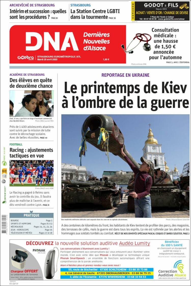 Portada de Les Dernières Nouvelles d'Alsace (Francia)