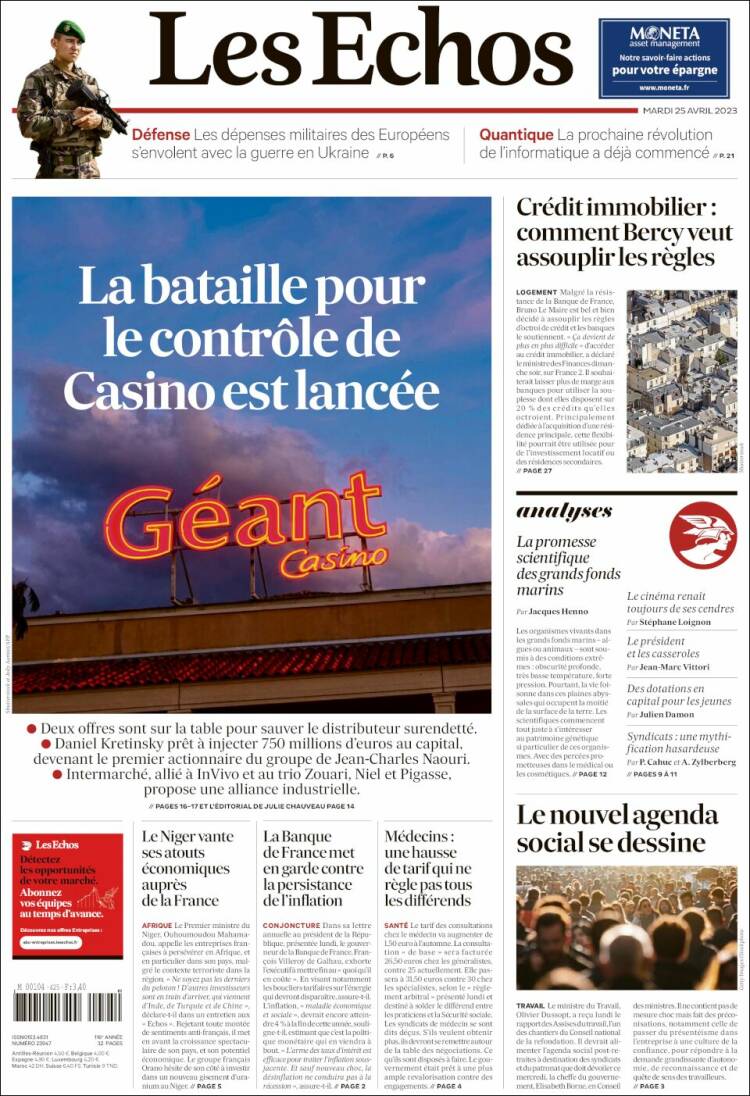 Portada de Les Echos (Francia)