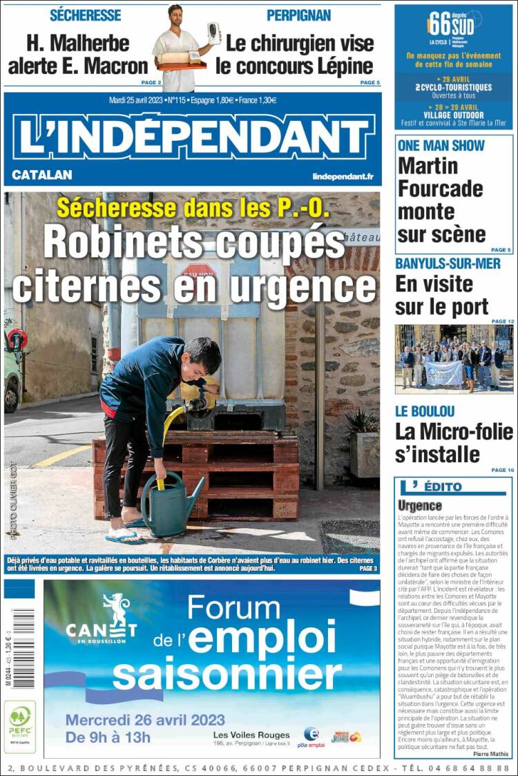 Portada de Le Indépendant (Francia)