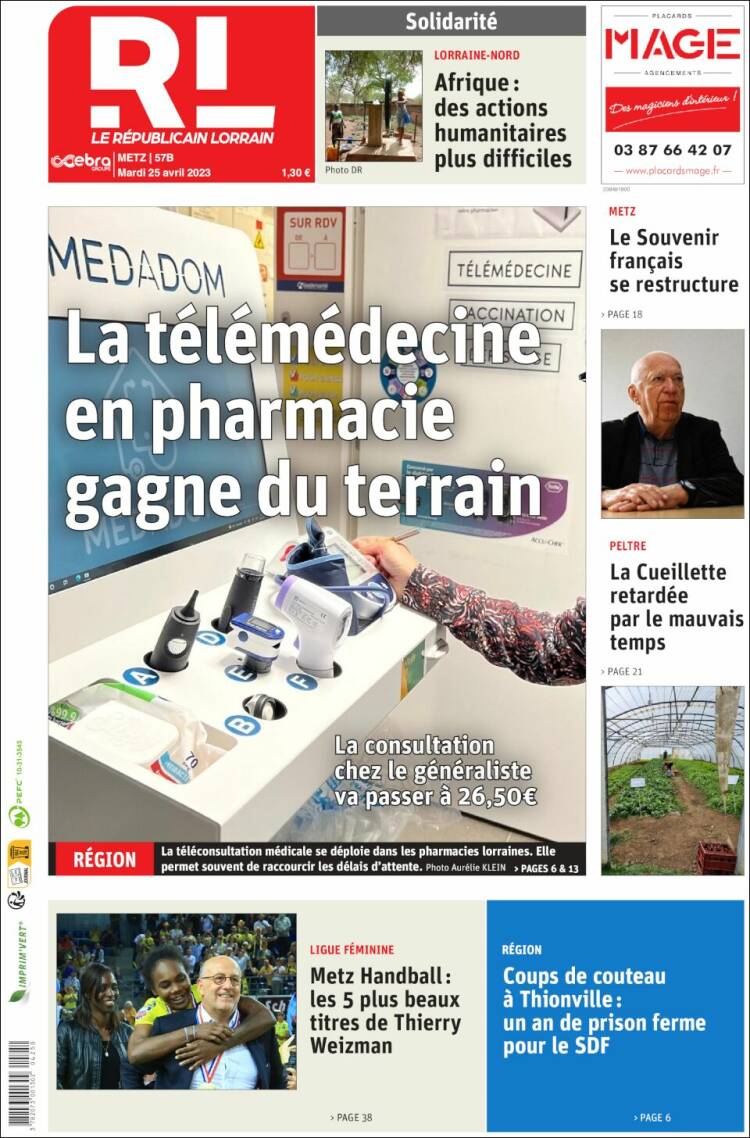 Portada de Le Republicain Lorrain (Francia)