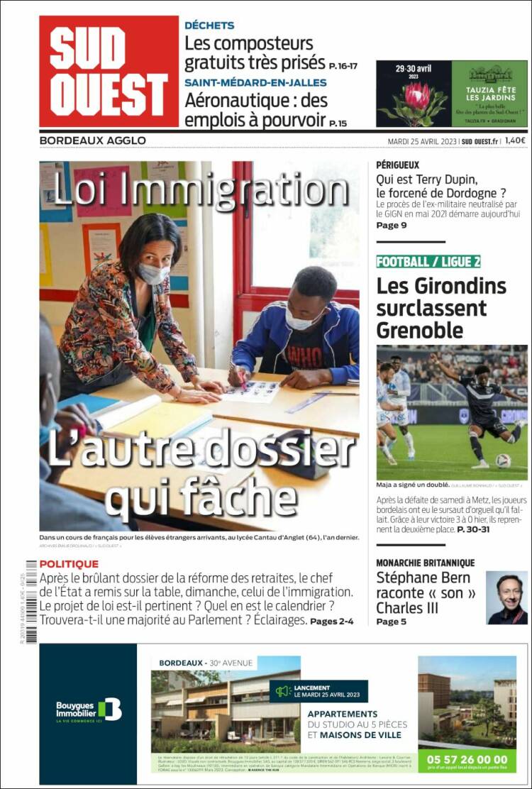 Portada de Sud Ouest (Francia)