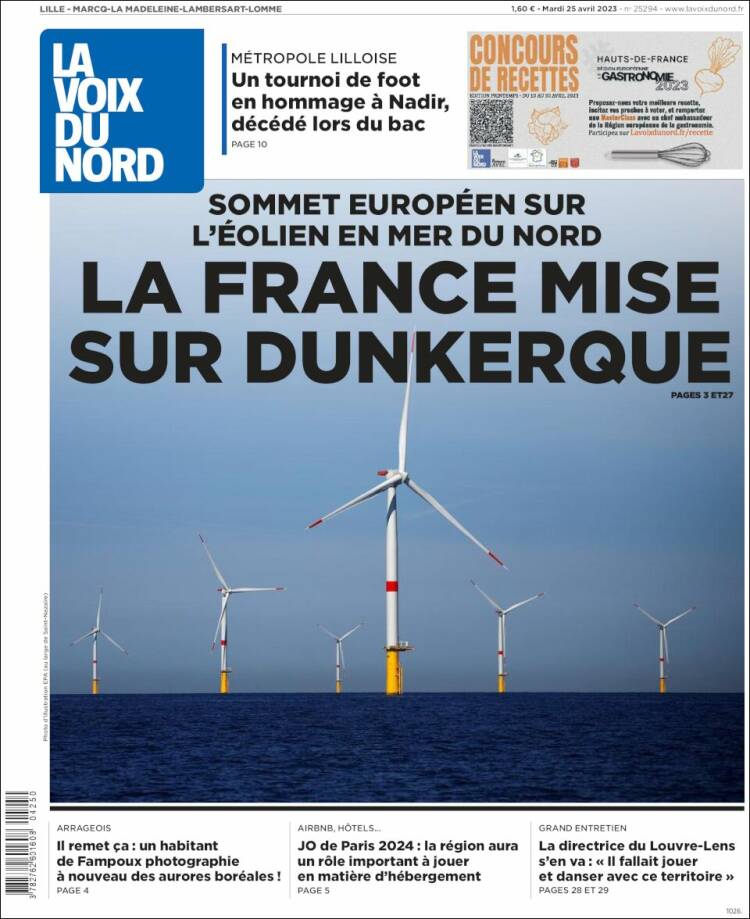 Portada de La Voix du Nord (Francia)