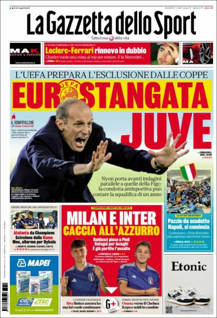 Portada de La Gazzetta dello Sport (Italia)
