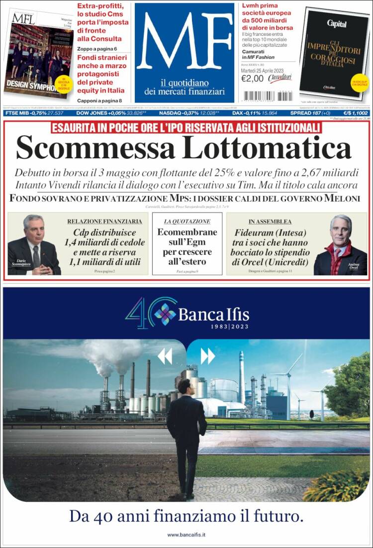 Portada de Milano Finanza (Italia)
