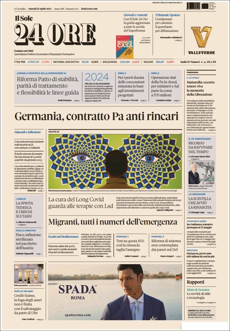 Portada de Il Sole 24 ORE (Italia)